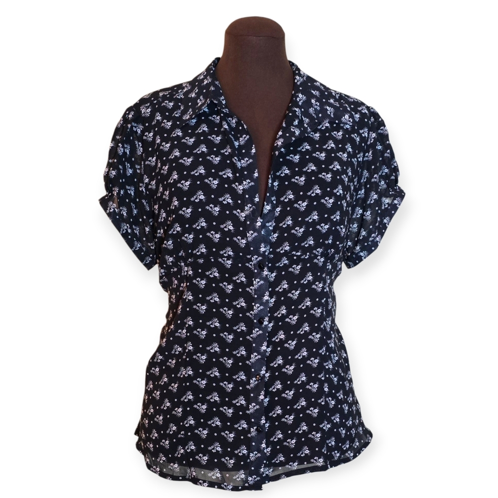 VTG 90s New Additions XL Ditsy Floral Chiffon Maternity Blouse Puff Sleeve